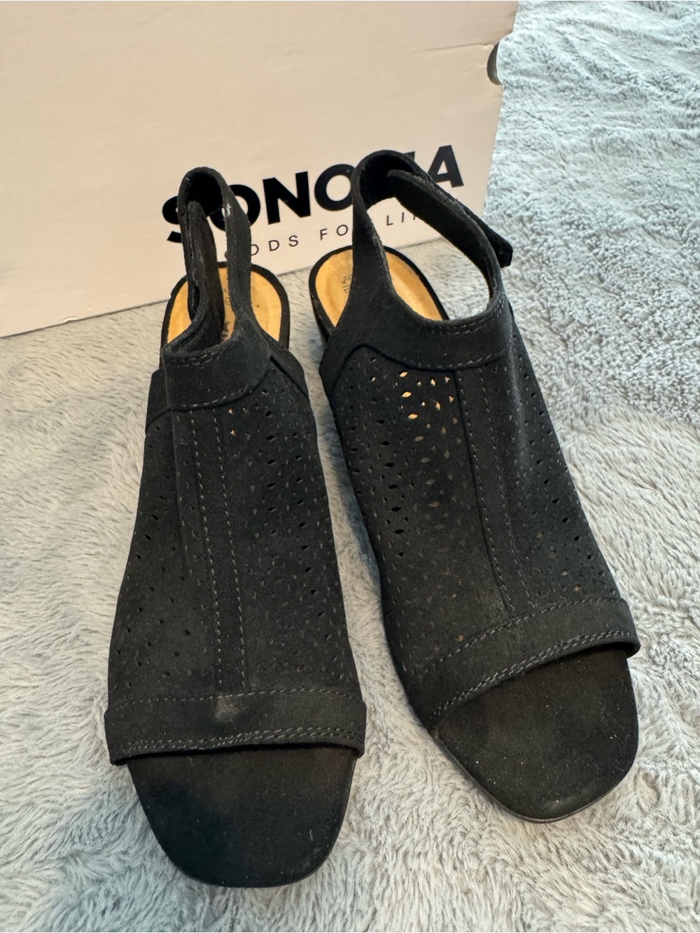 Sonoma Black Peep-Toe Perforated Slingback Sandals